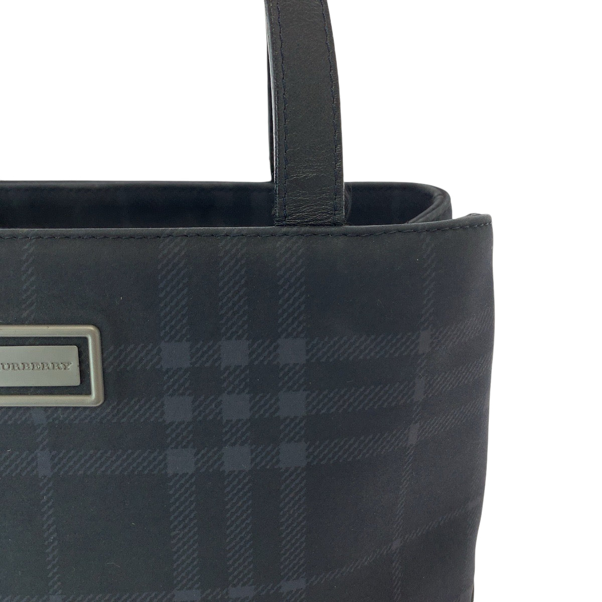 13175
BURBERRY バーバリー チェック柄 ネイビー シルバー金具 キャンバス トートバッグ ハンドバッグ  レディース