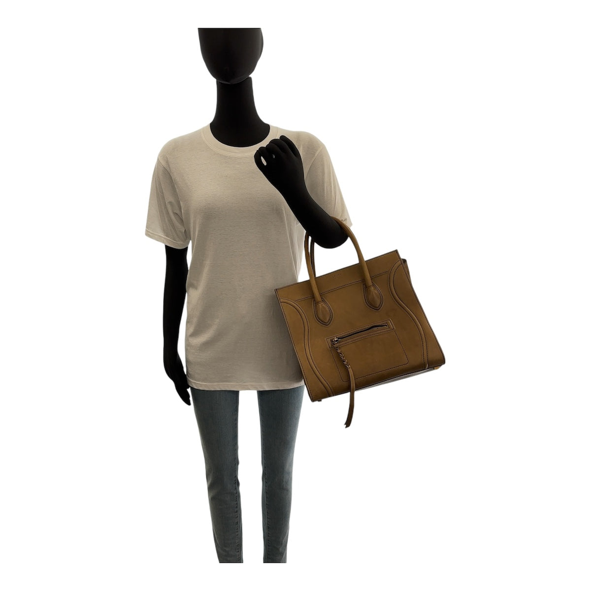 CELINE セリーヌ ラゲージ ファントム スクエア ブラウン ゴールド金具 レザー トートバッグ ハンドバッグ  レディース