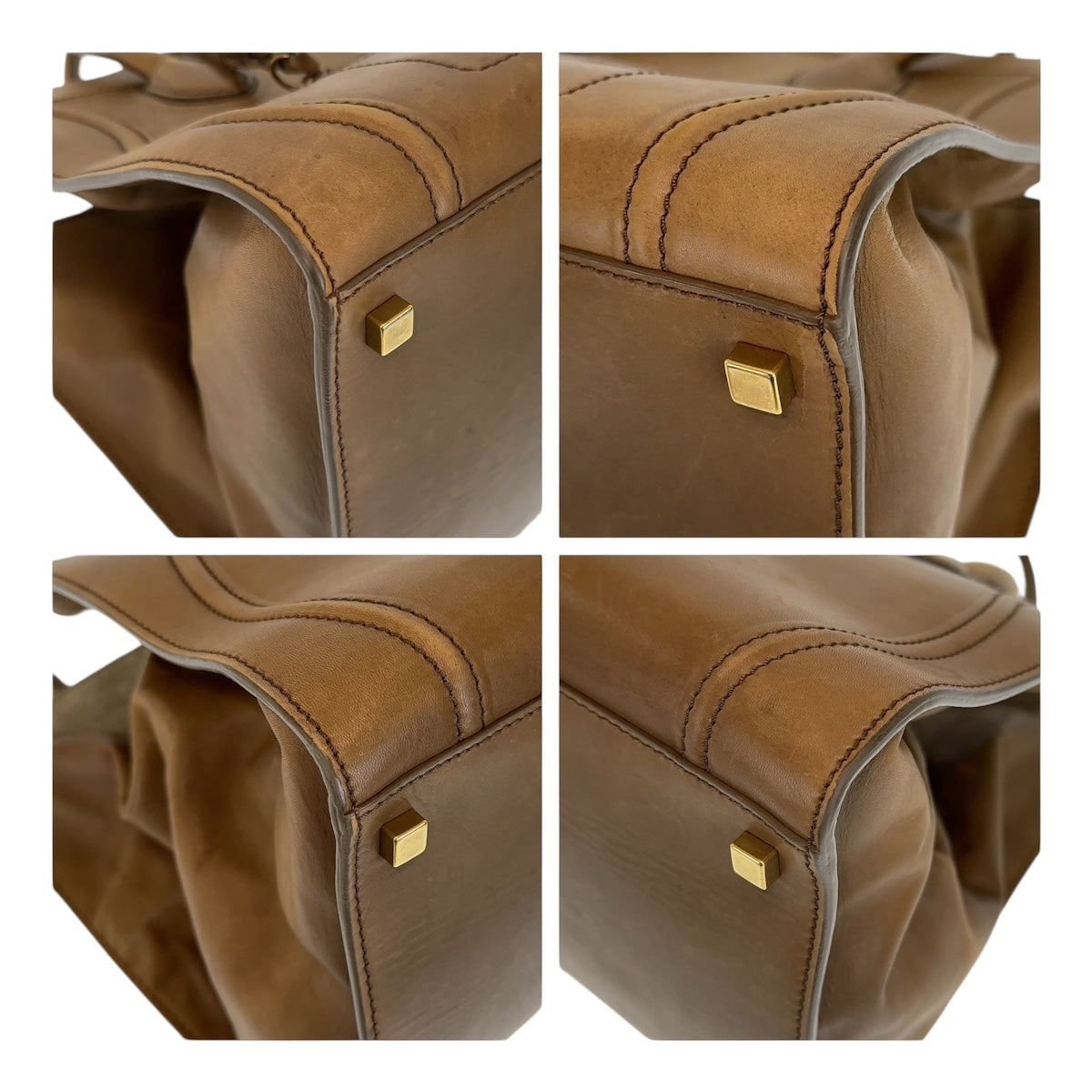 CELINE セリーヌ ラゲージ ファントム スクエア ブラウン ゴールド金具 レザー トートバッグ ハンドバッグ  レディース