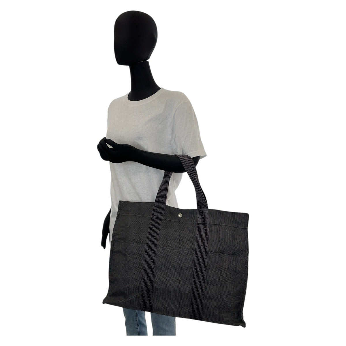 HERMES エルメス エールライントートGM グレー シルバー金具 キャンバス トートバッグ 男女兼用  メンズ