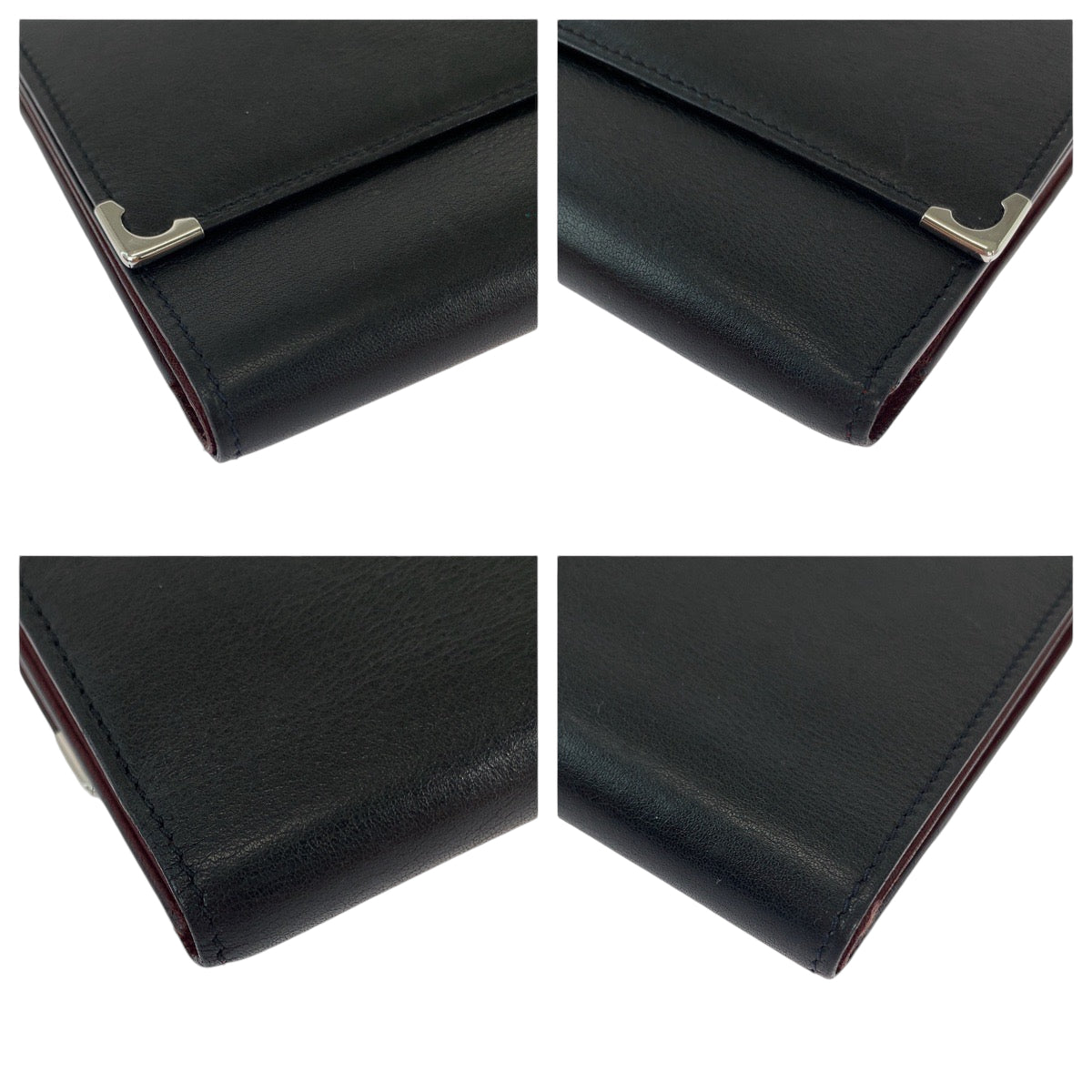12790
CARTIER カルティエ マストライン カボション ドゥ カルティエ ブラック 黒 ボルドー シルバー金具 カーフ 三つ折り財布 折財布  レディース ABP20