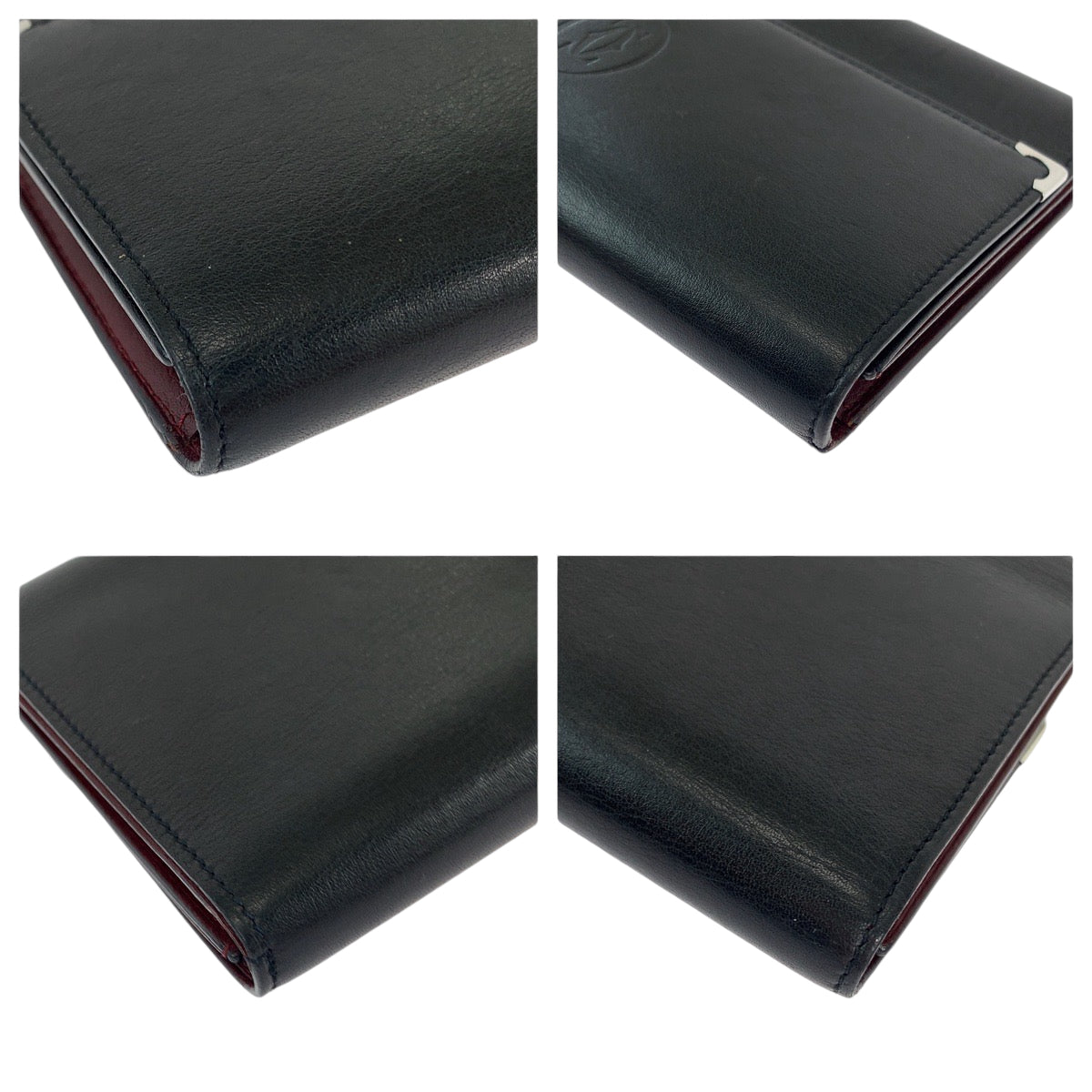 12790
CARTIER カルティエ マストライン カボション ドゥ カルティエ ブラック 黒 ボルドー シルバー金具 カーフ 三つ折り財布 折財布  レディース ABP20