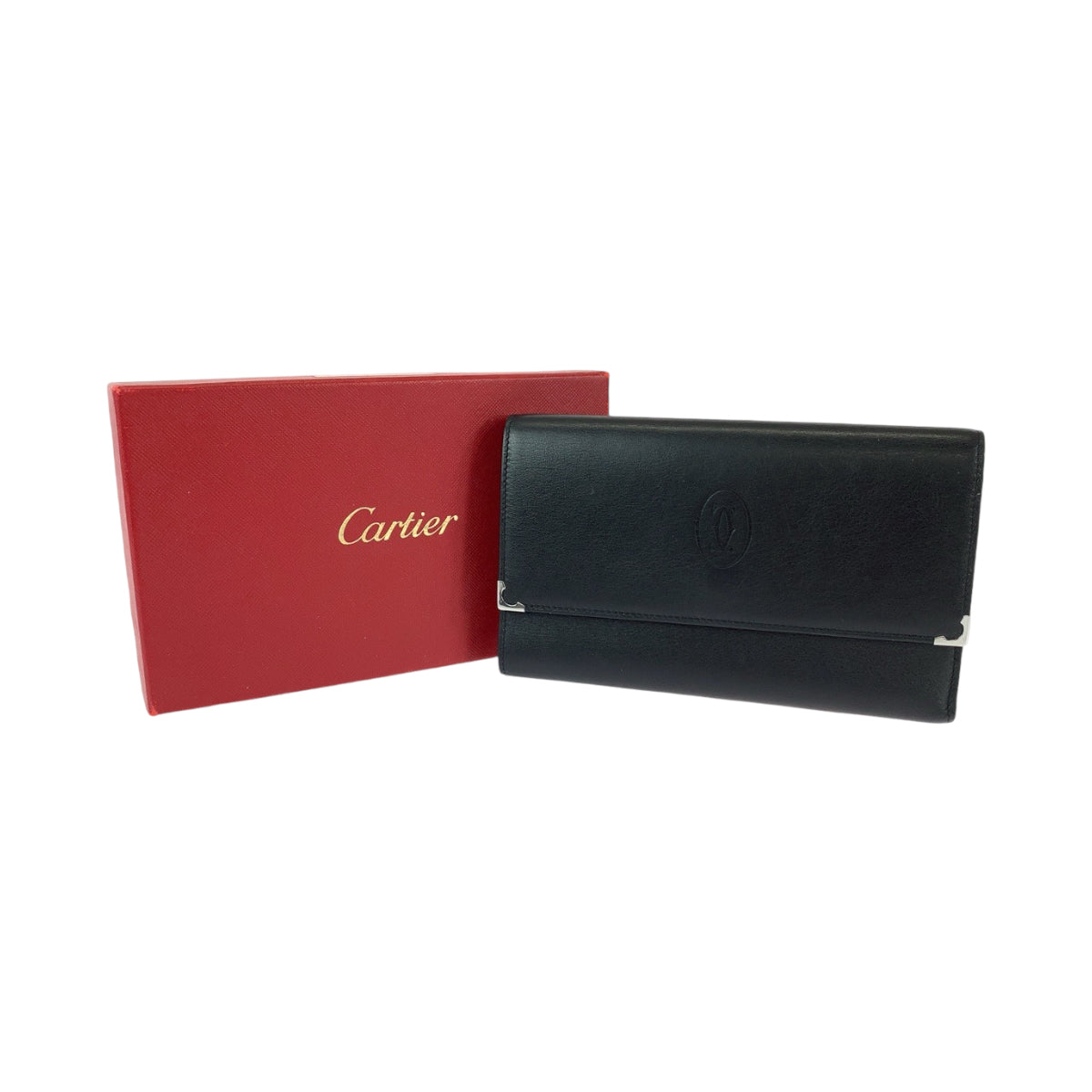 12790
CARTIER カルティエ マストライン カボション ドゥ カルティエ ブラック 黒 ボルドー シルバー金具 カーフ 三つ折り財布 折財布  レディース ABP20