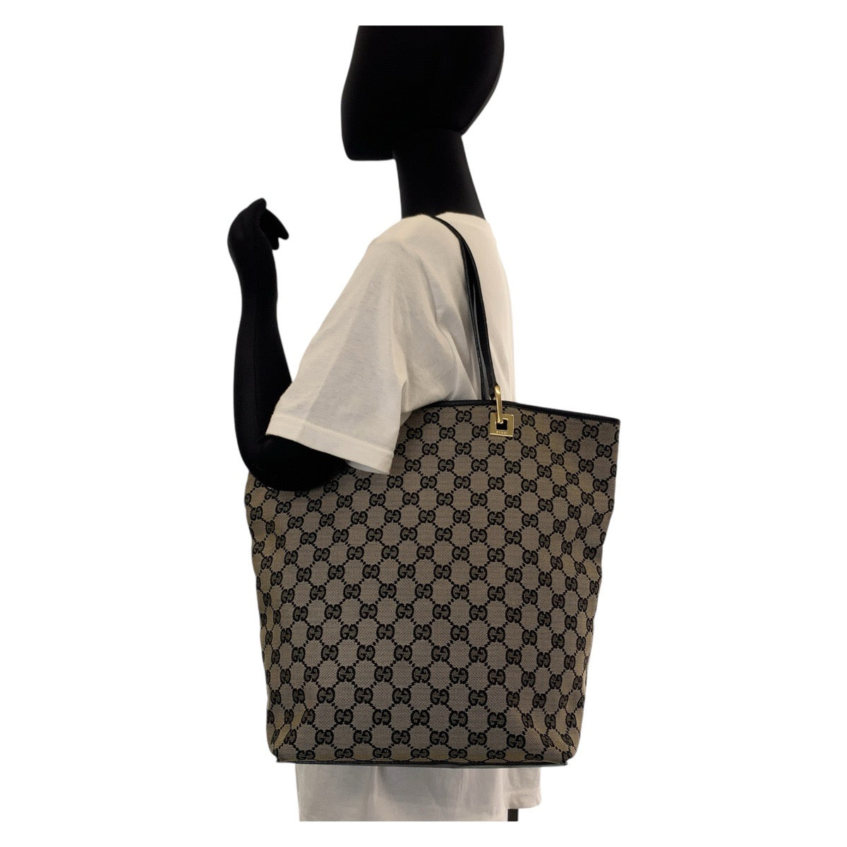 13178
GUCCI グッチ ブラック グレー ゴールド金具 GGキャンバス / レザー 002 1098 トートバッグ ショルダーバッグ  レディース