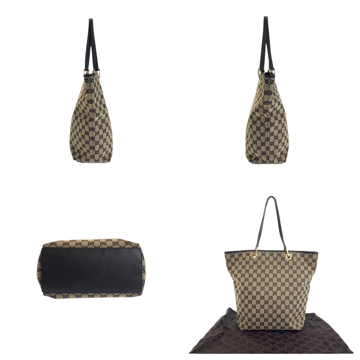 13178
GUCCI グッチ ブラック グレー ゴールド金具 GGキャンバス / レザー 002 1098 トートバッグ ショルダーバッグ  レディース