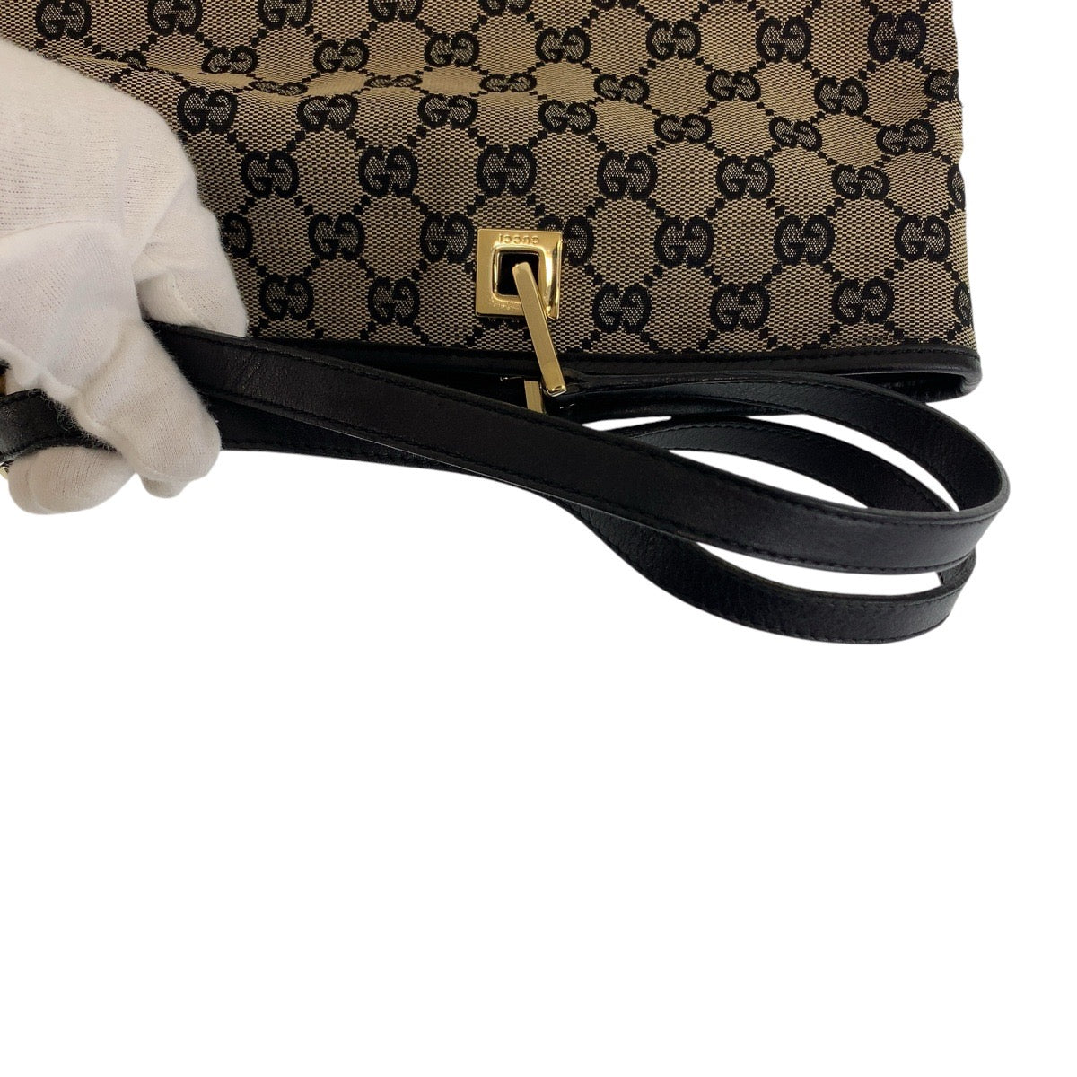 13178
GUCCI グッチ ブラック グレー ゴールド金具 GGキャンバス / レザー 002 1098 トートバッグ ショルダーバッグ  レディース