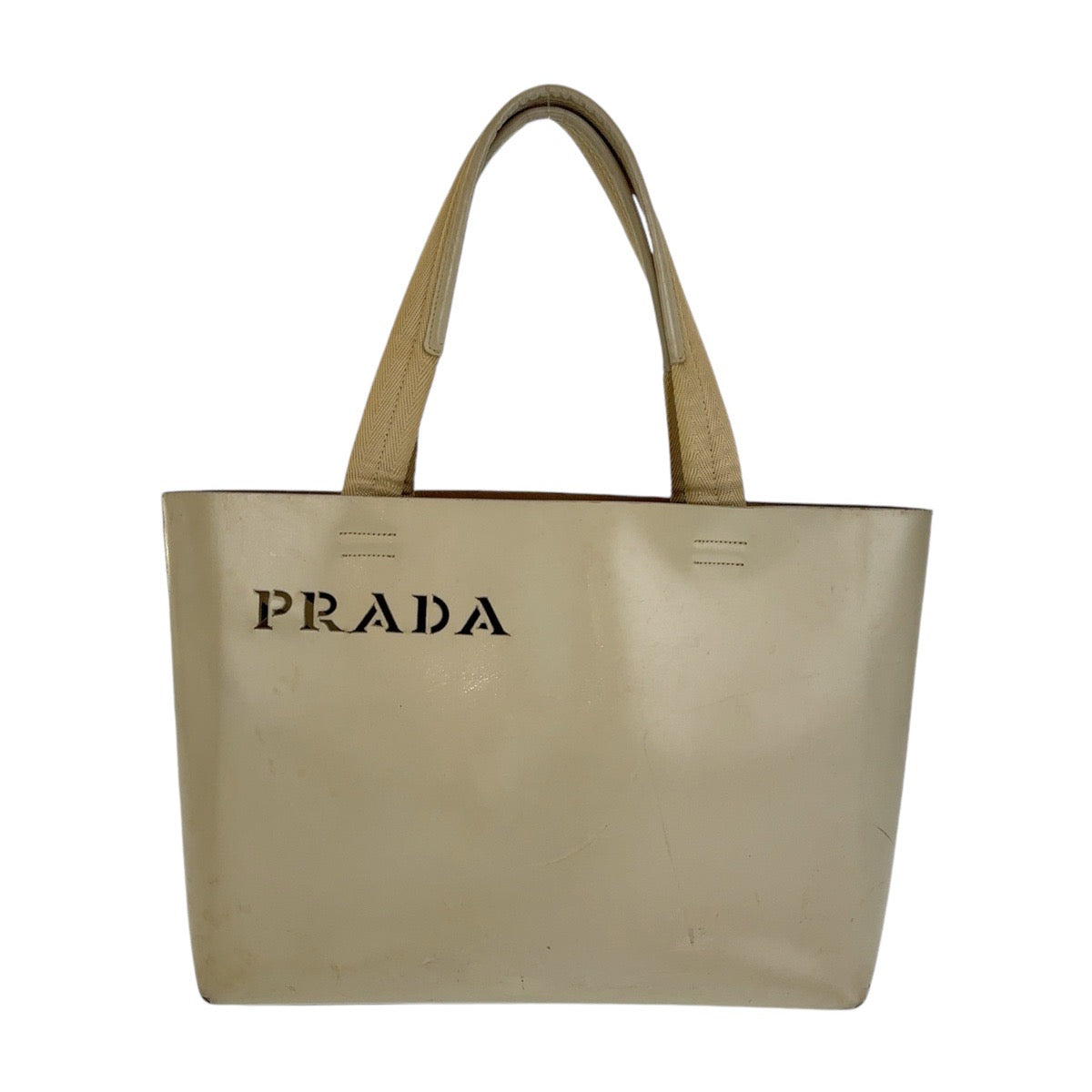 13179
PRADA プラダ パンチングロゴ ベージュ レザー トートバッグ ショルダーバッグ  レディース