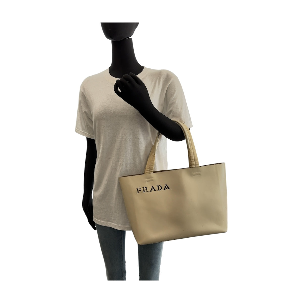 13179
PRADA プラダ パンチングロゴ ベージュ レザー トートバッグ ショルダーバッグ  レディース