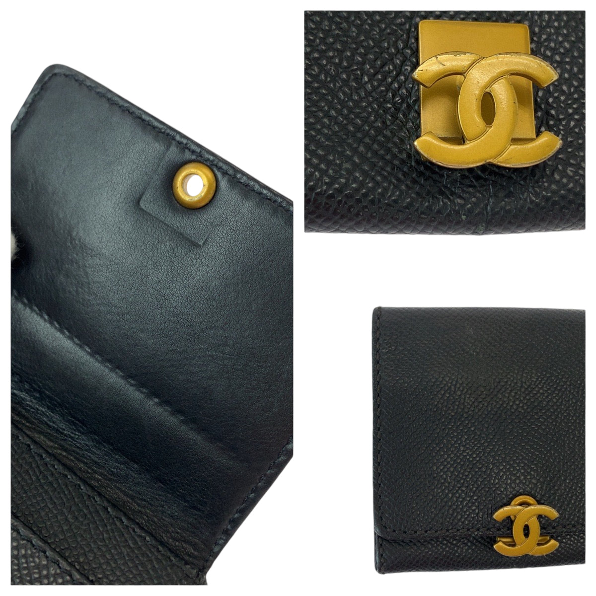 CHANEL シャネル ココマーク ブラック ゴールド金具 キャビアスキン コインケース コンパクトウォレット  レディース
