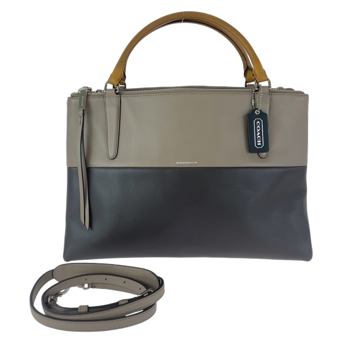 13180
COACH コーチ バイカラー ブラウン シルバー金具 レザー ハンドバッグ ショルダーバッグ 2way  レディース