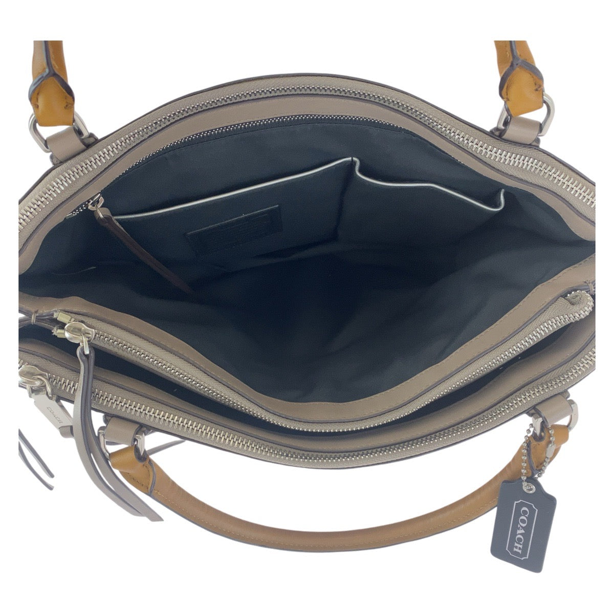 13180
COACH コーチ バイカラー ブラウン シルバー金具 レザー ハンドバッグ ショルダーバッグ 2way  レディース