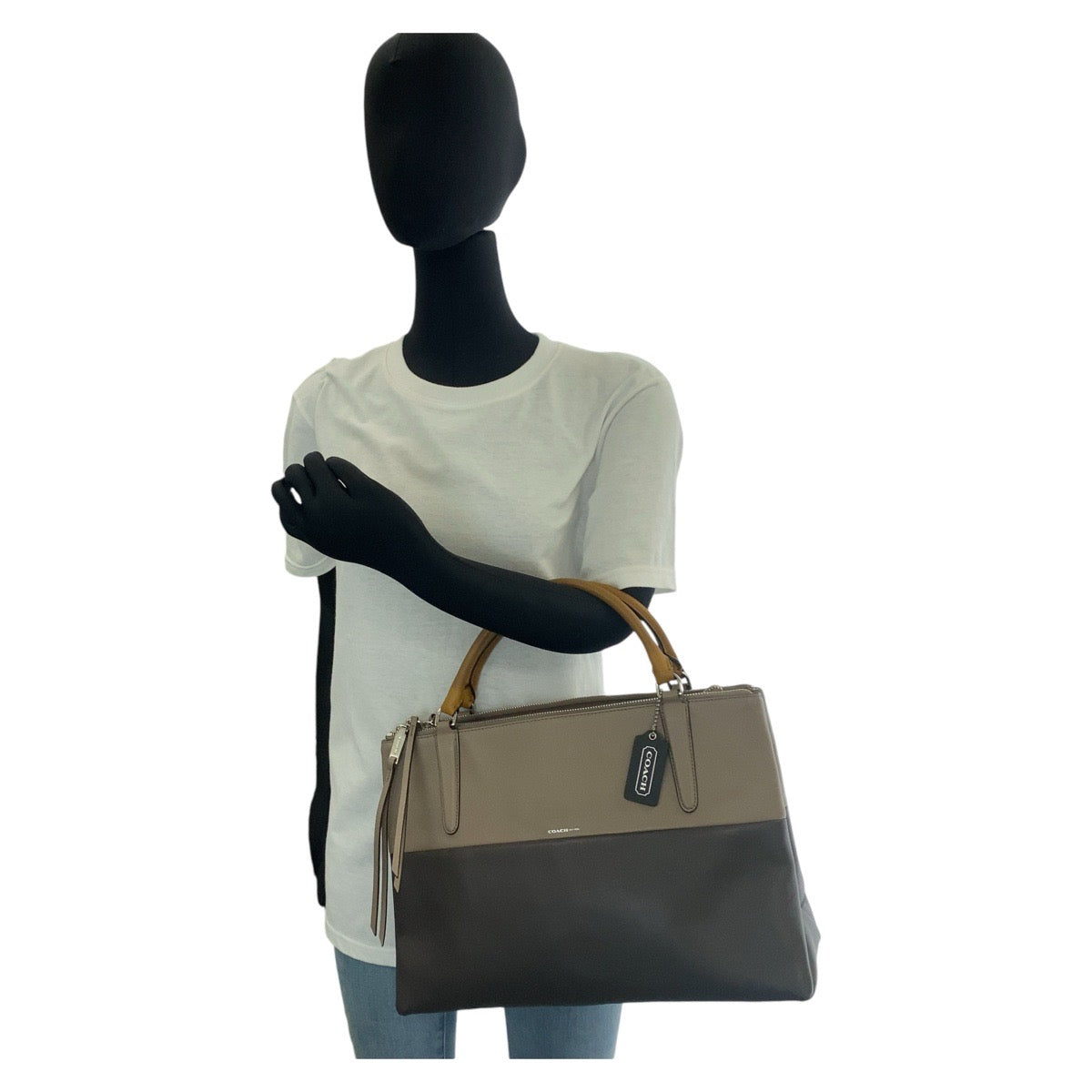 13180
COACH コーチ バイカラー ブラウン シルバー金具 レザー ハンドバッグ ショルダーバッグ 2way  レディース