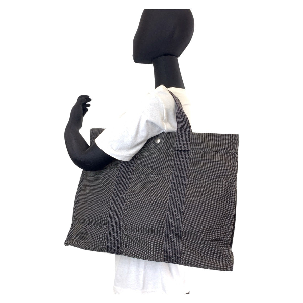 13181
HERMES エルメス エールライントートMM グレー シルバー金具 キャンバス トートバッグ ショルダーバッグ 男女兼用  レディース