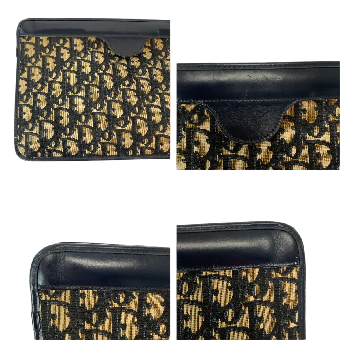 13184
Dior ディオール ヴィンテージ トロッター柄 ブラウン ネイビー ゴールド金具 キャンバス クラッチバッグ セカンドバッグ  レディース