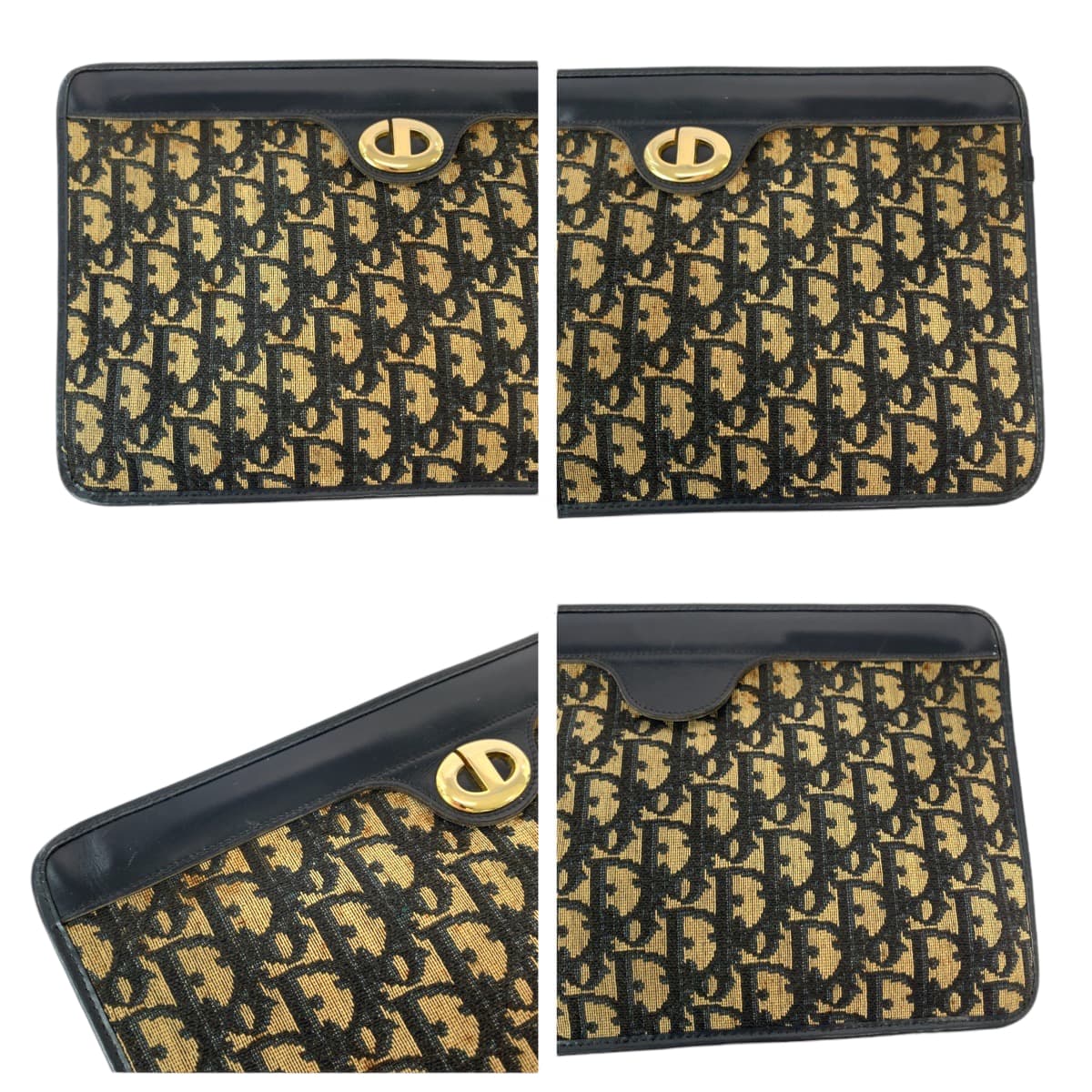 13184
Dior ディオール ヴィンテージ トロッター柄 ブラウン ネイビー ゴールド金具 キャンバス クラッチバッグ セカンドバッグ  レディース