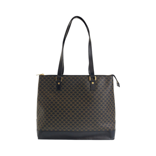 13185
CELINE セリーヌ ヴィンテージ マカダム柄 ブラウン ゴールド金具 PVC トートバッグ ショルダーバッグ  レディース ABP33