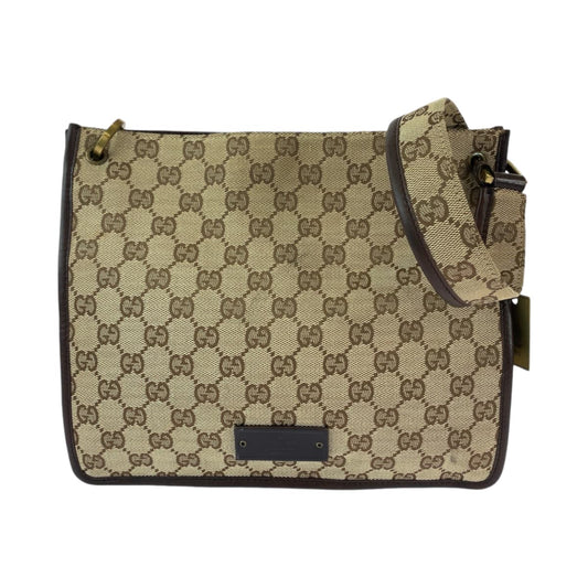 12283
GUCCI グッチ プレートチャーム ベージュ ブラウン ゴールド金具 GGキャンバス 91762 ショルダーバッグ ポシェット  レディース