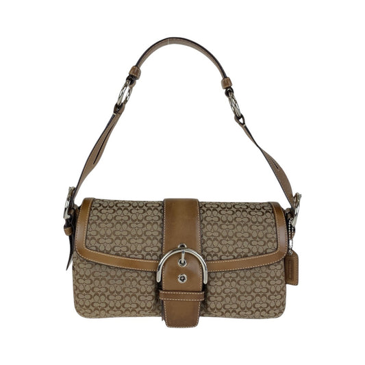 13186
COACH コーチ シグネチャー ブラウン ベージュ シルバー金具 キャンバス / レザー ショルダーバッグ  レディース