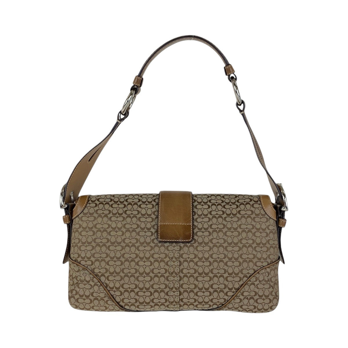 13186
COACH コーチ シグネチャー ブラウン ベージュ シルバー金具 キャンバス / レザー ショルダーバッグ  レディース
