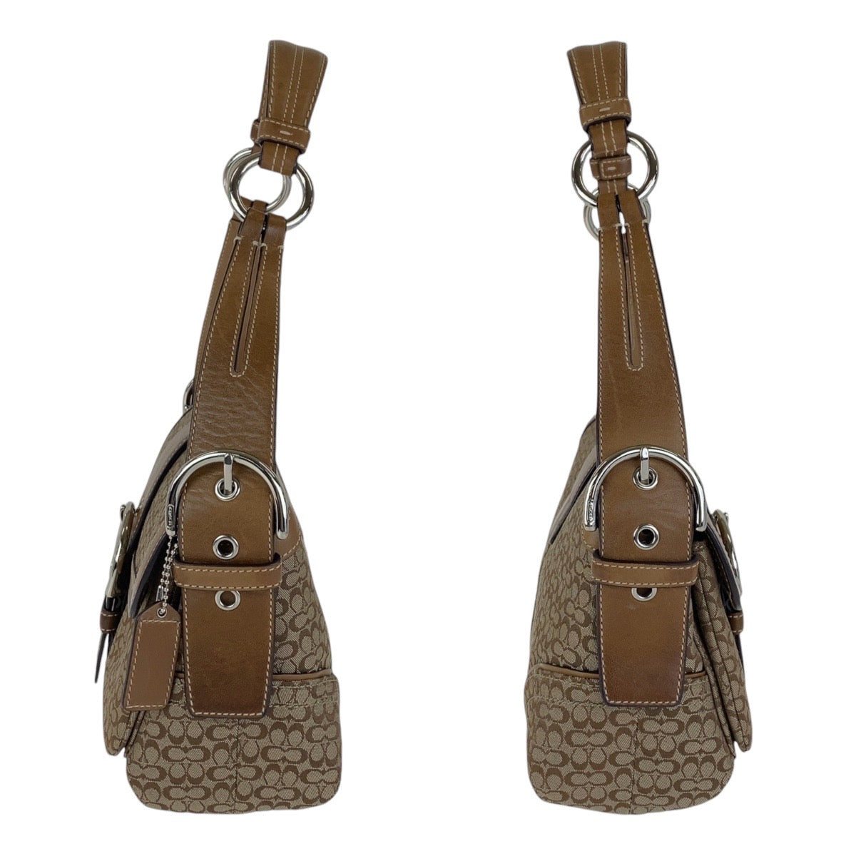13186
COACH コーチ シグネチャー ブラウン ベージュ シルバー金具 キャンバス / レザー ショルダーバッグ  レディース