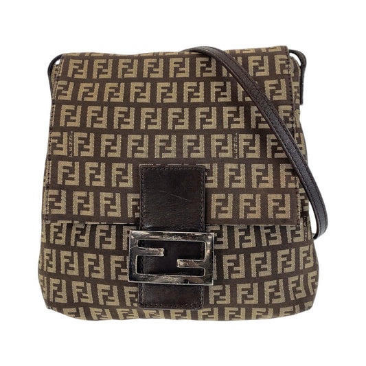 14052
FENDI フェンディ ズッキーノ カムセポシェット ブラウン シルバー金具 キャンバス 斜め掛け ショルダーバッグ ポシェット  レディース