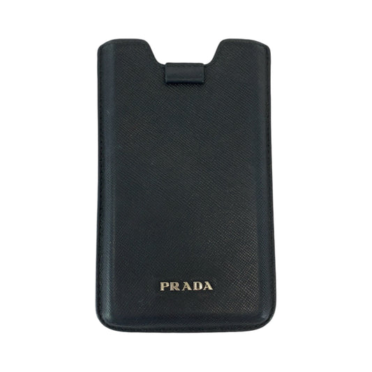 13188
 PRADA Prada Saffiano Black Silver Hardware Leather Smartphone Case Mobile Phone Case for Women