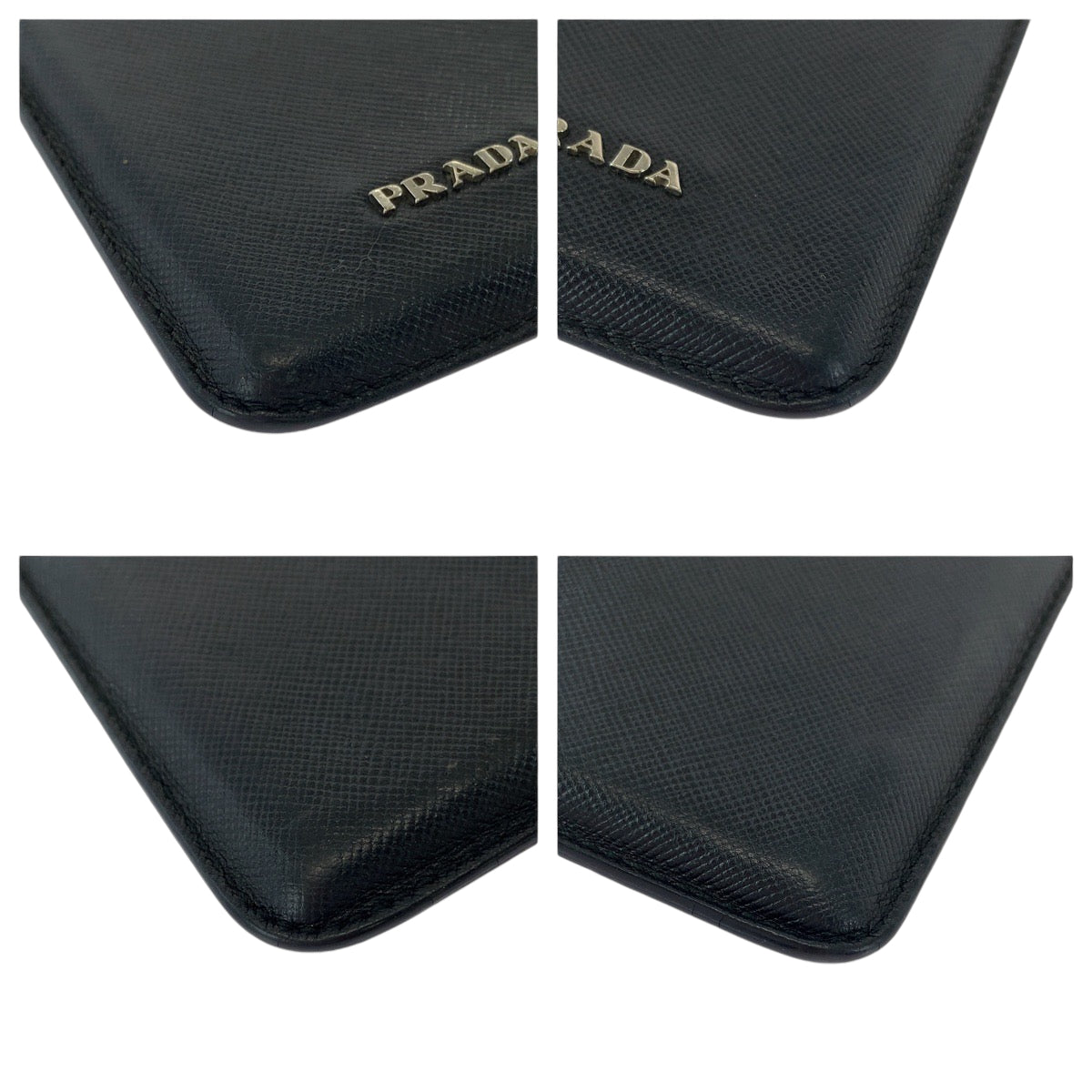 13188
PRADA プラダ サフィアーノ ブラック 黒 シルバー金具 レザー スマホケース 携帯ケース  レディース