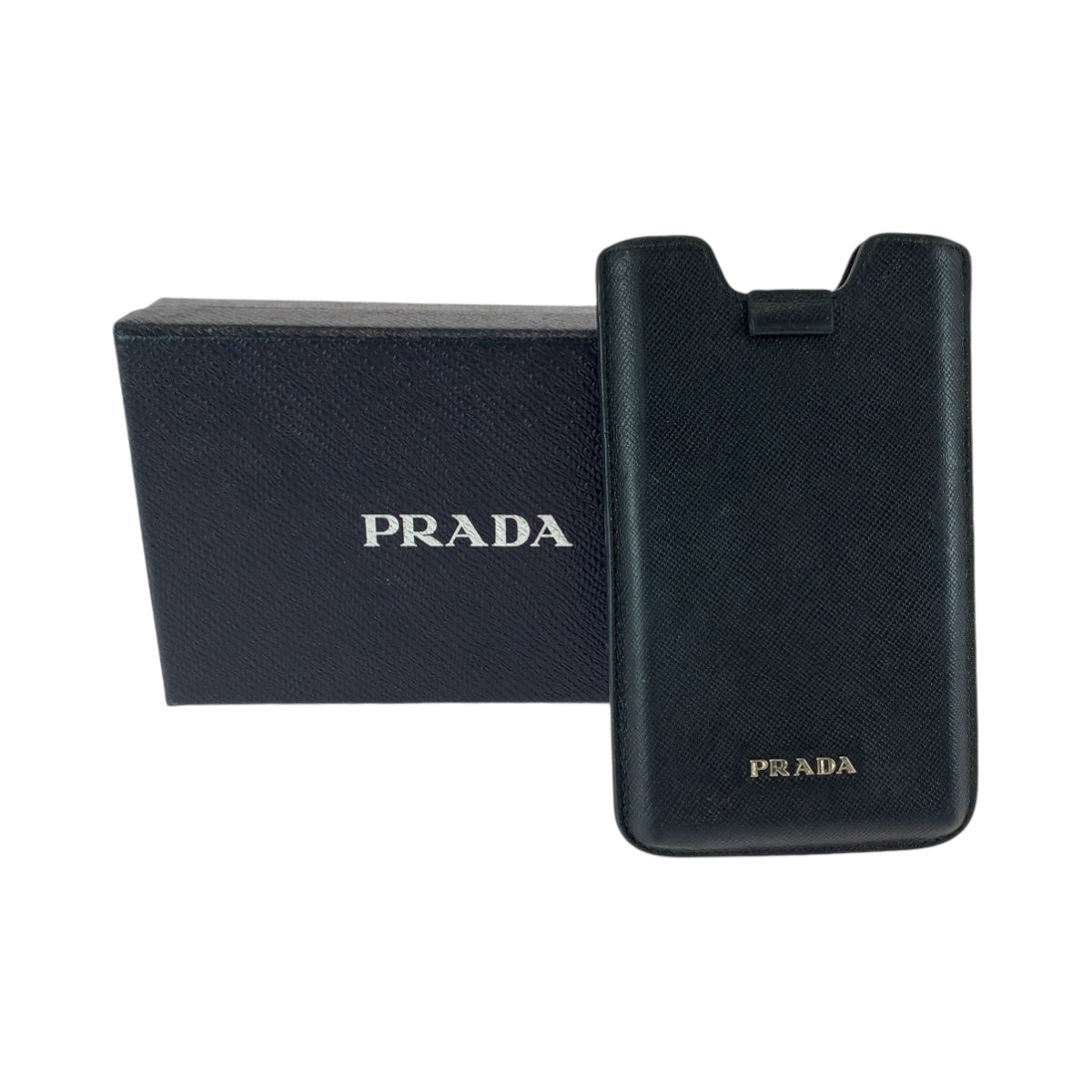 13188
PRADA プラダ サフィアーノ ブラック 黒 シルバー金具 レザー スマホケース 携帯ケース  レディース