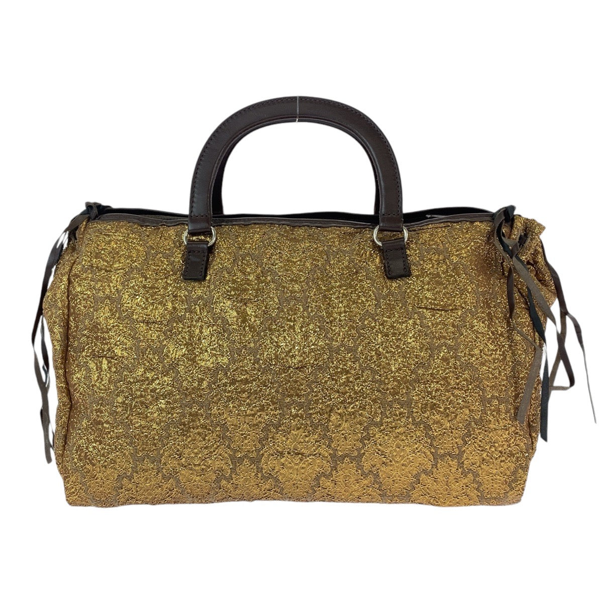 12809
PRADA プラダ 三角ロゴプレート ゴールド ブラウン シルバー金具 キャンバス / レザー ハンドバッグ  レディース