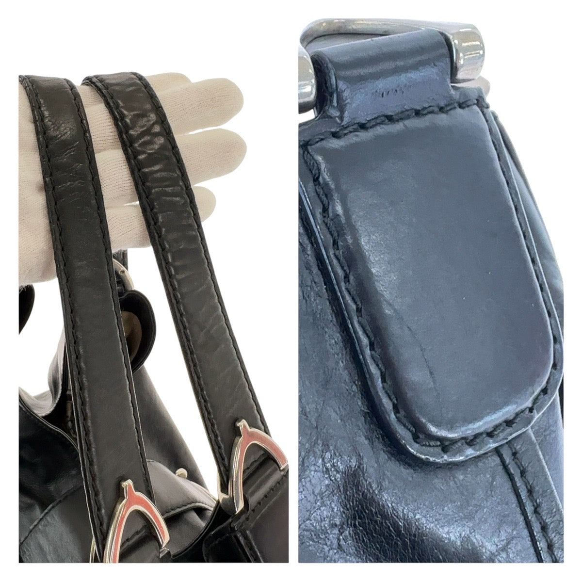 GUCCI グッチ ホースビット ブラック 黒 シルバー金具 レザー 296856 ホーボー トートバッグ ショルダーバッグ  レディース