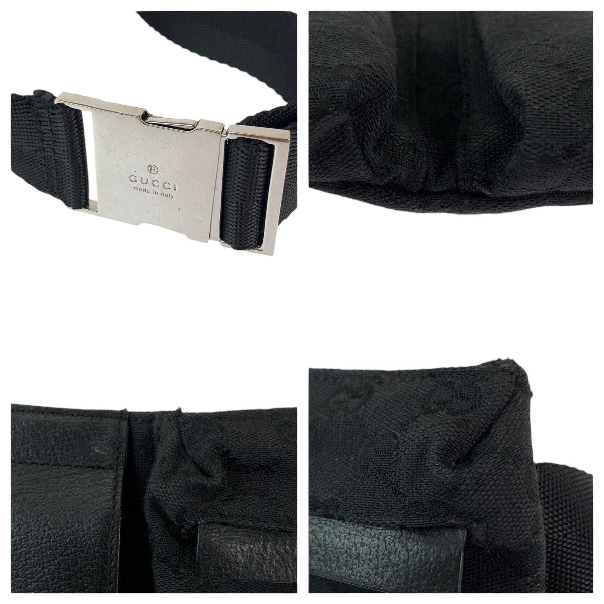 13189
GUCCI グッチ ブラック 黒 シルバー金具 GGキャンバス 28566 ボムバッグ ウエストバッグ  メンズ