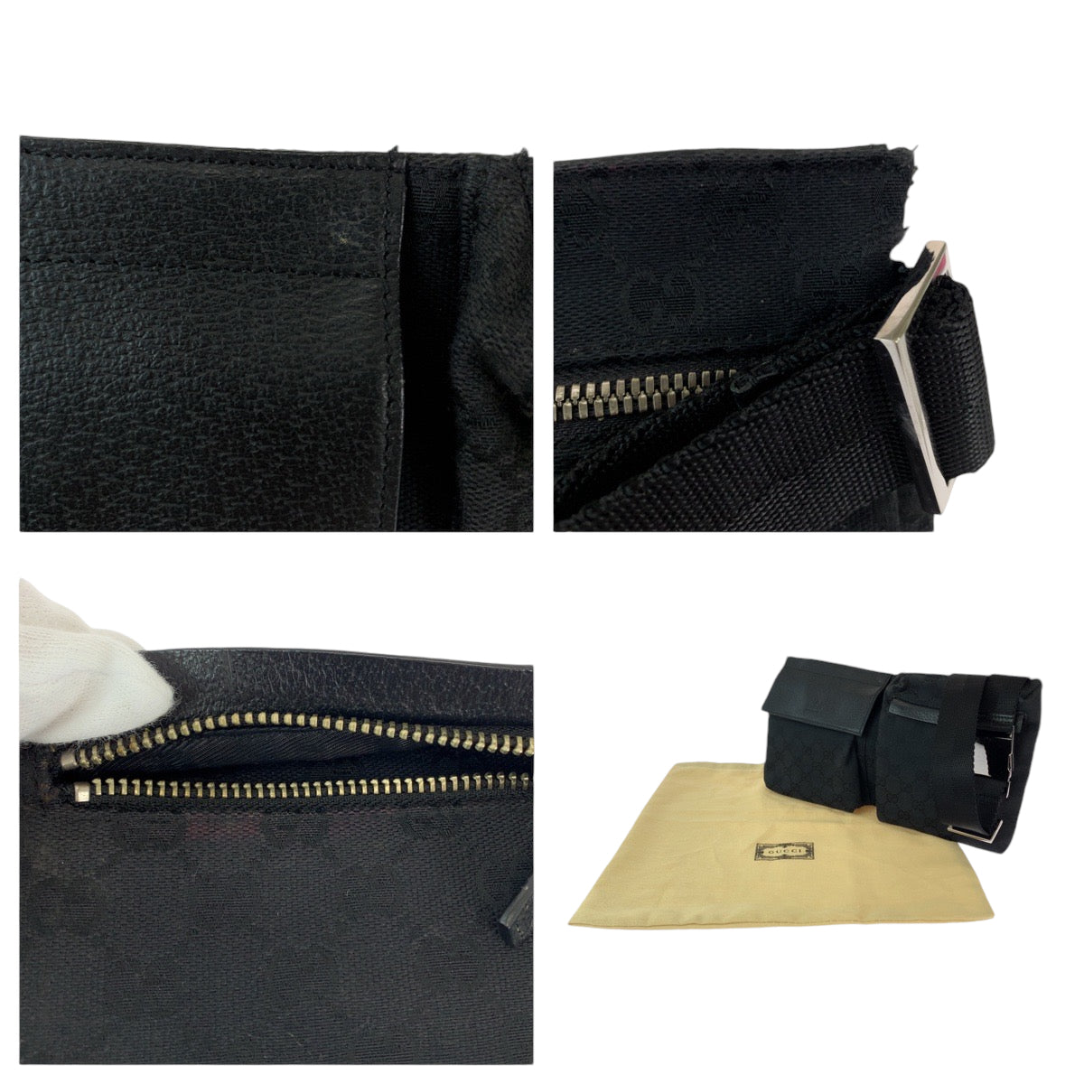 13189
GUCCI グッチ ブラック 黒 シルバー金具 GGキャンバス 28566 ボムバッグ ウエストバッグ  メンズ