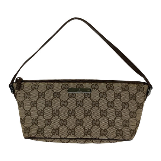 13190
GUCCI グッチ ブラウン ベージュ シルバー金具 GGキャンバス / レザー 7198 ハンドバッグ アクセサリーポーチ  レディース