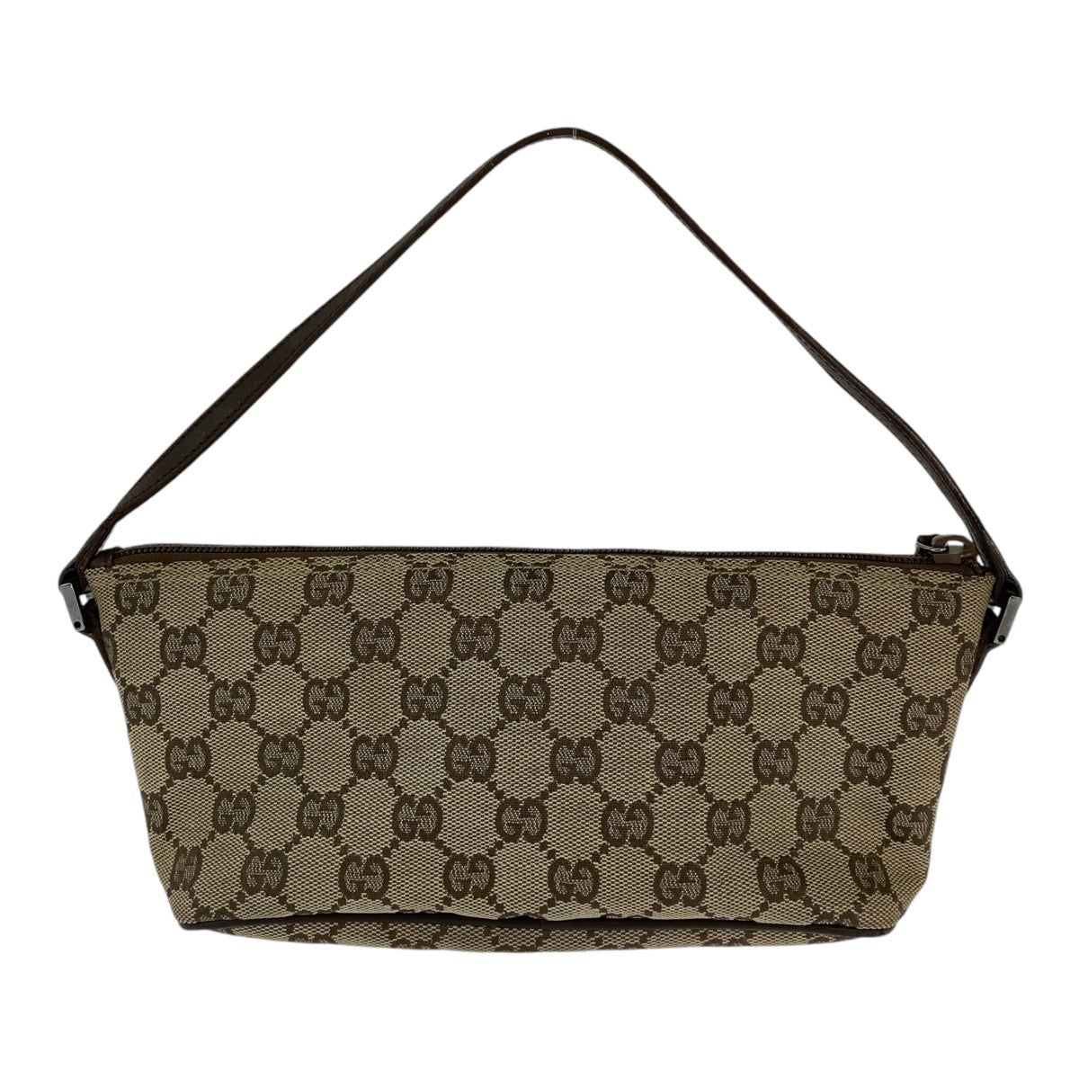 13190
GUCCI グッチ ブラウン ベージュ シルバー金具 GGキャンバス / レザー 7198 ハンドバッグ アクセサリーポーチ  レディース