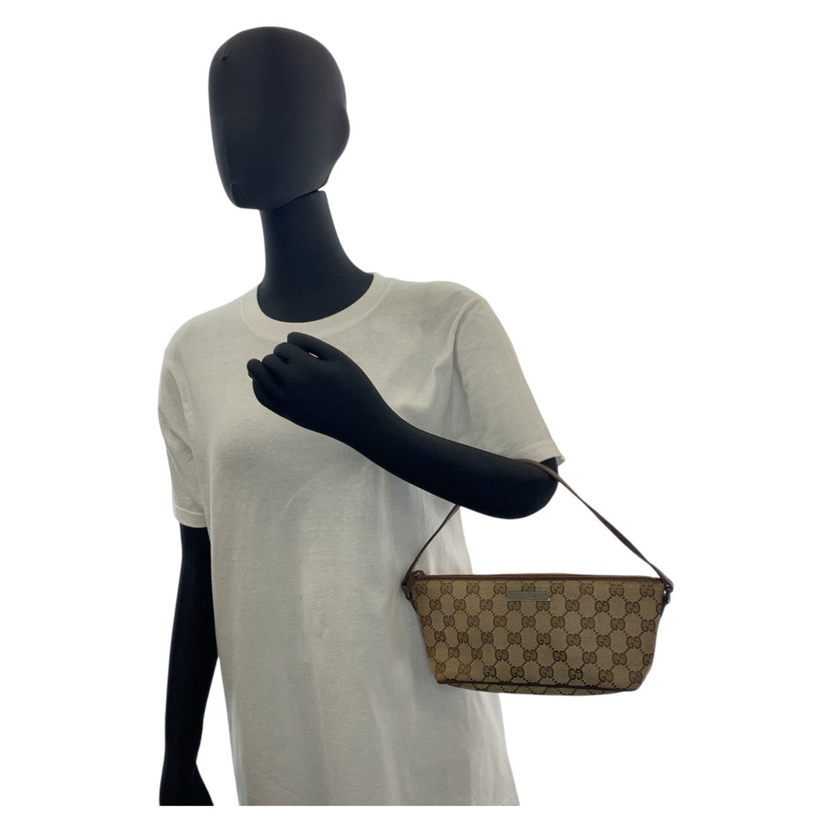 13190
GUCCI グッチ ブラウン ベージュ シルバー金具 GGキャンバス / レザー 7198 ハンドバッグ アクセサリーポーチ  レディース