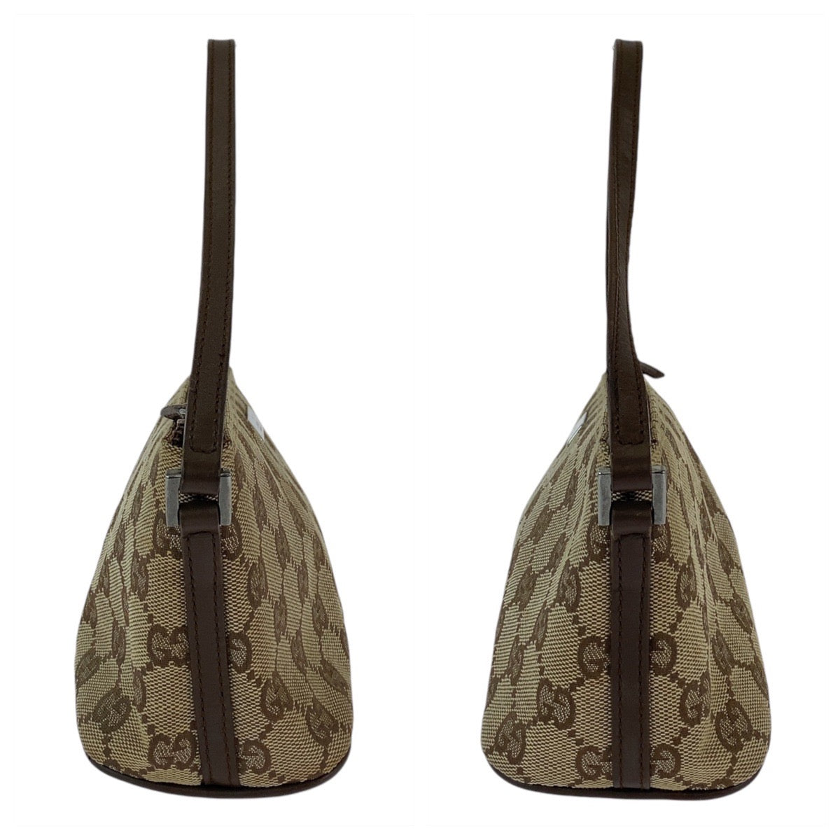 13190
GUCCI グッチ ブラウン ベージュ シルバー金具 GGキャンバス / レザー 7198 ハンドバッグ アクセサリーポーチ  レディース