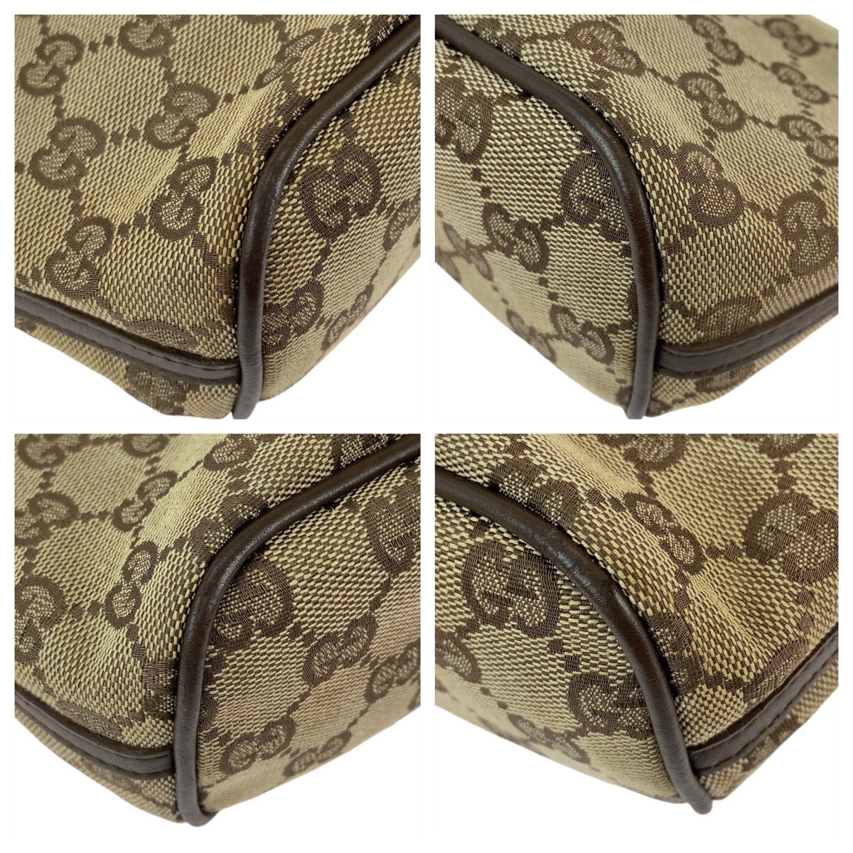 13190
GUCCI グッチ ブラウン ベージュ シルバー金具 GGキャンバス / レザー 7198 ハンドバッグ アクセサリーポーチ  レディース