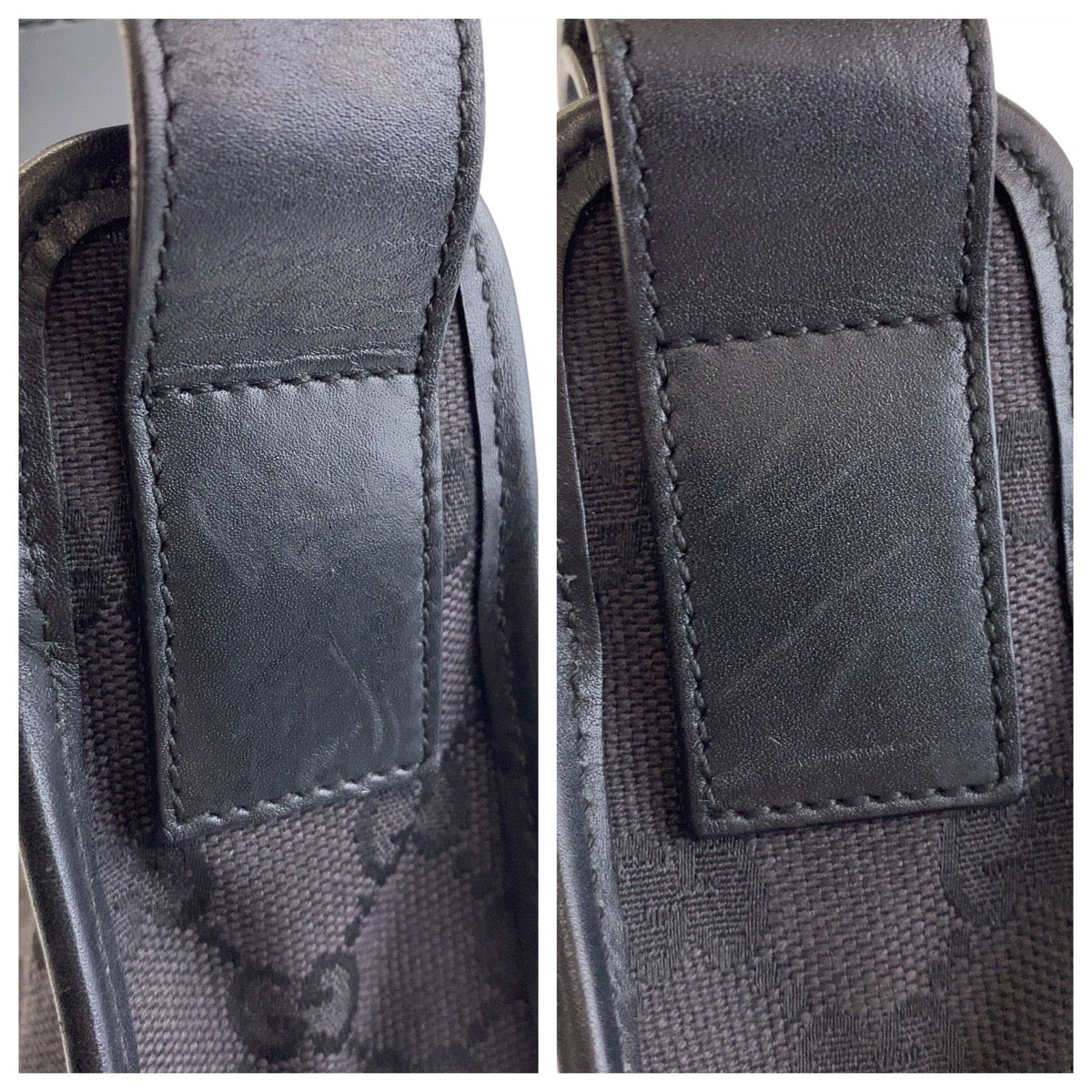 13191
GUCCI グッチ ブラック 黒 ゴールド金具 GGキャンバス / レザー 1.4205 ホーボー ショルダーバッグ  レディース