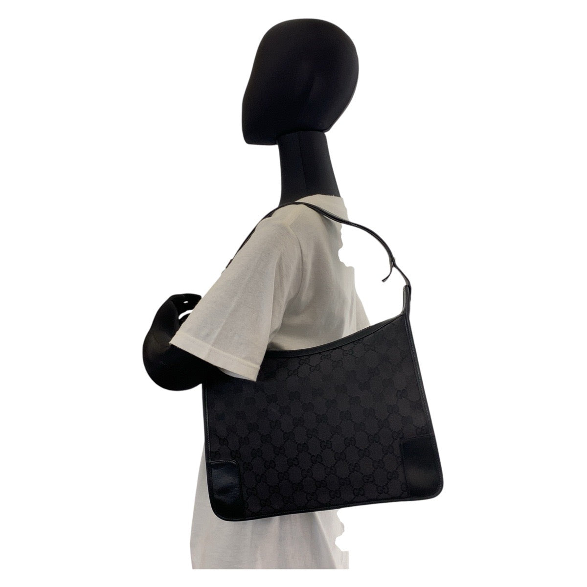 13191
GUCCI グッチ ブラック 黒 ゴールド金具 GGキャンバス / レザー 1.4205 ホーボー ショルダーバッグ  レディース