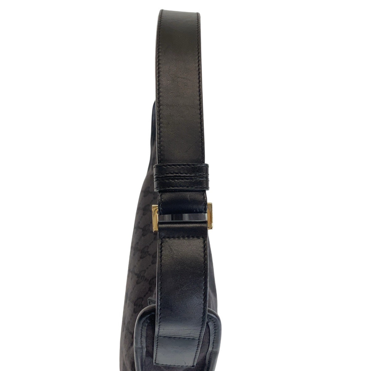 13191
GUCCI グッチ ブラック 黒 ゴールド金具 GGキャンバス / レザー 1.4205 ホーボー ショルダーバッグ  レディース