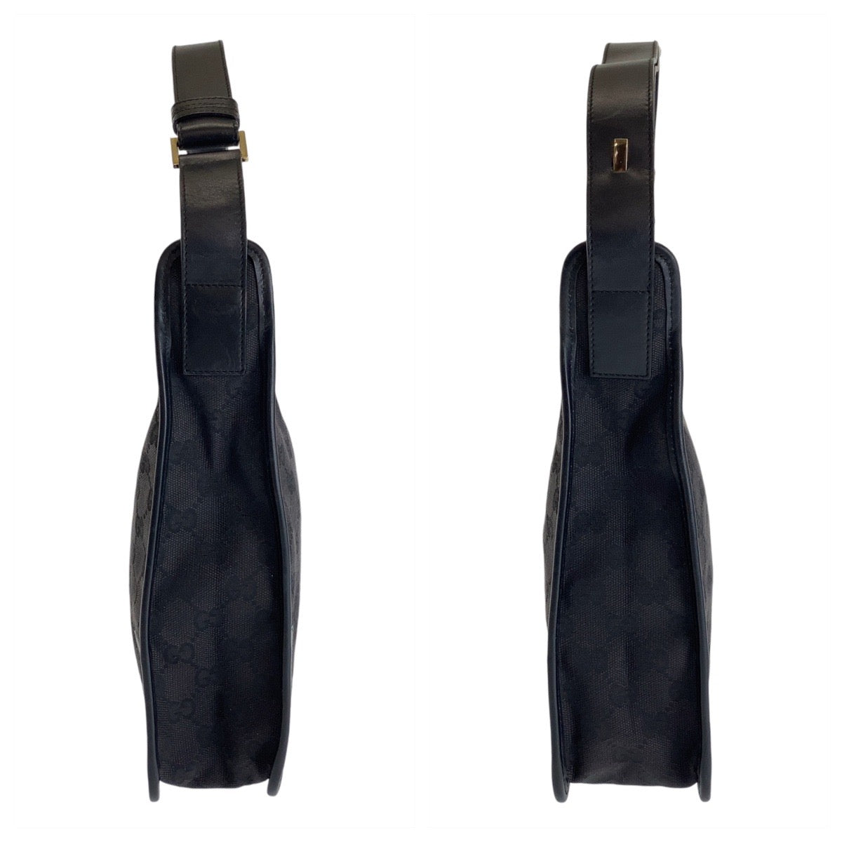 13191
GUCCI グッチ ブラック 黒 ゴールド金具 GGキャンバス / レザー 1.4205 ホーボー ショルダーバッグ  レディース