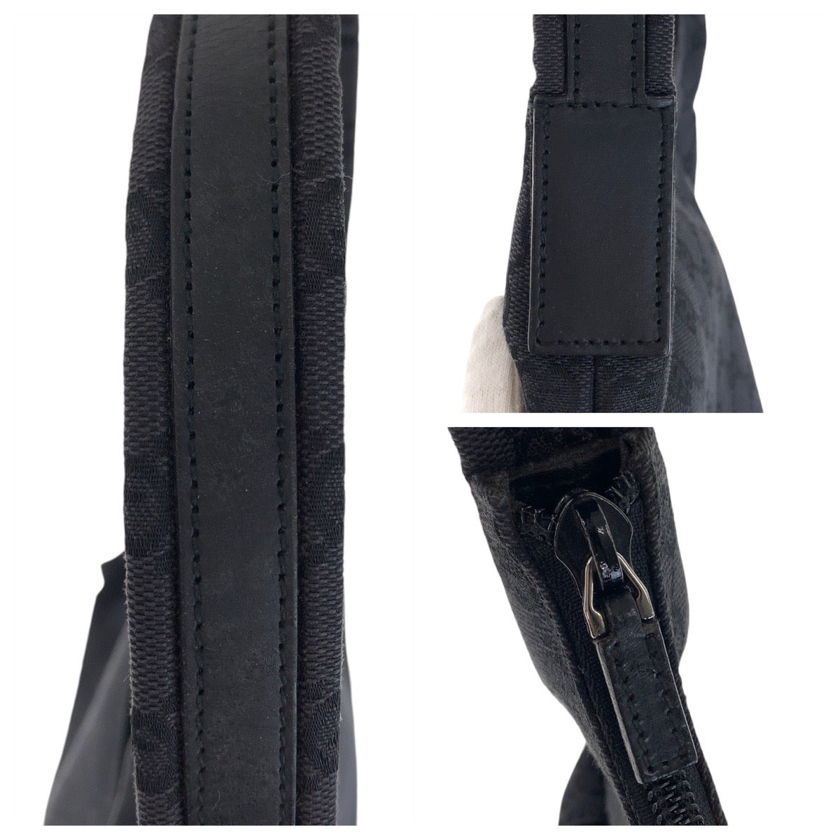 111842
GUCCI グッチ ホーボー ブラック 黒 シルバー金具 GGキャンバス 001 3386 ショルダーバッグ  レディース