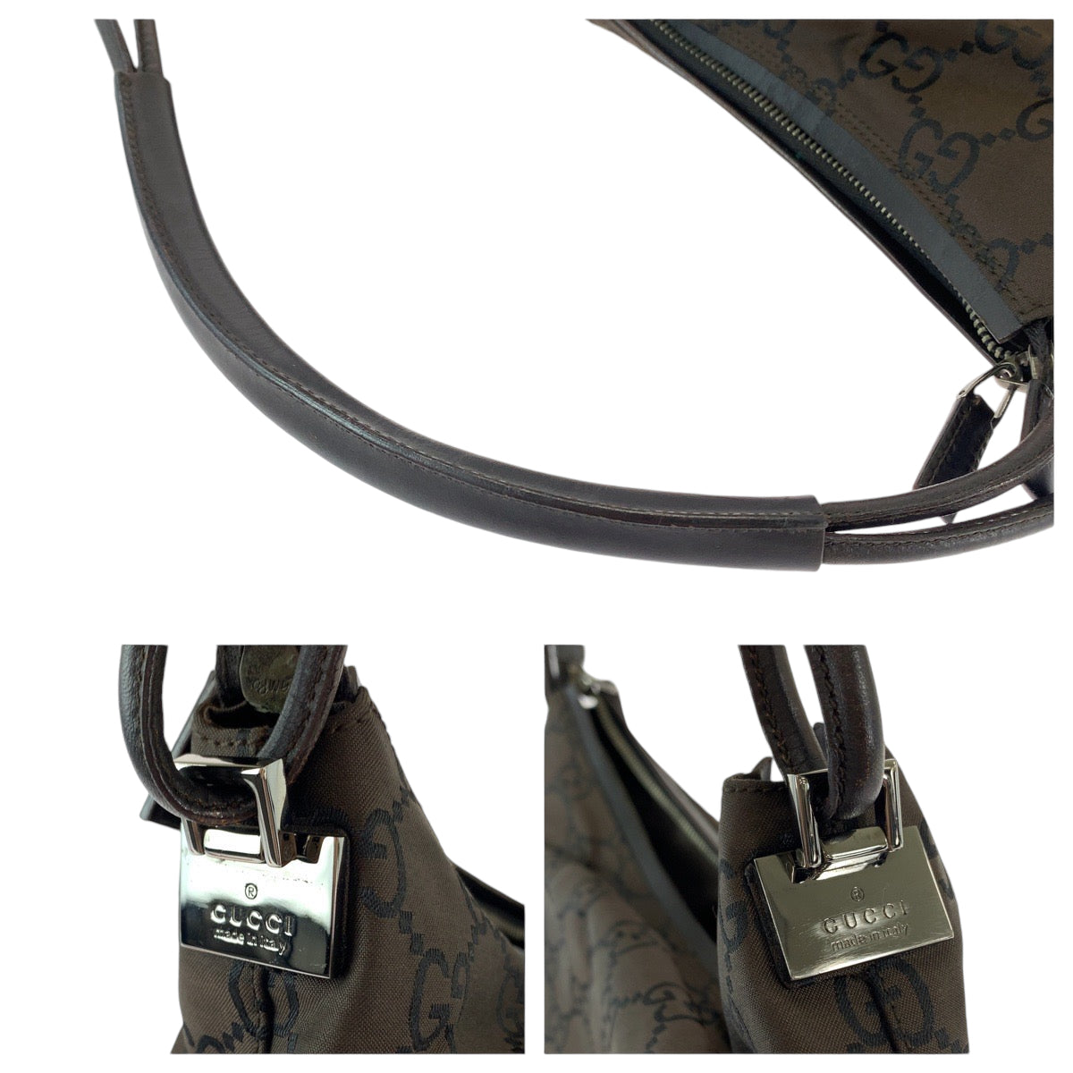 13193
GUCCI グッチ ブラウン シルバー金具 ナイロン 001 3770 ワンショルダーバッグ 肩掛け  レディース