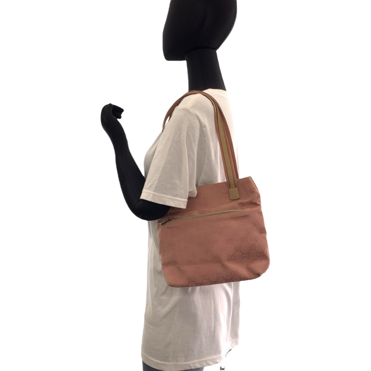 13194
GUCCI グッチ ピンク ベージュ シルバー金具 GGキャンバス 002 1075 トートバッグ ショルダーバッグ  レディース