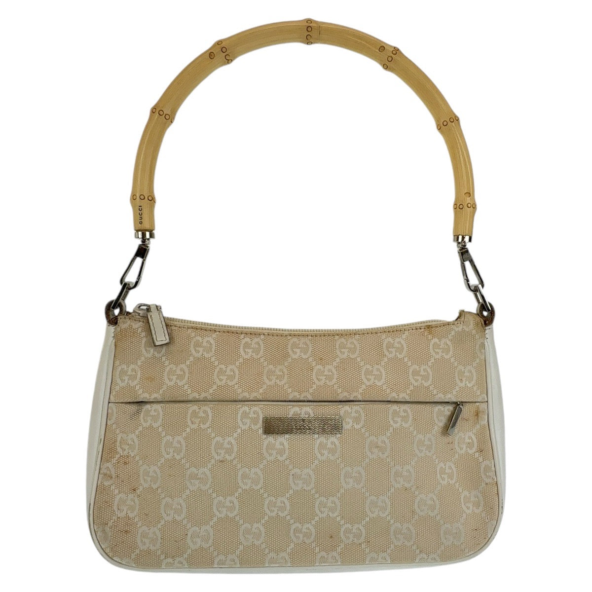 13195
GUCCI グッチ バンブー ホワイト ベージュ シルバー金具 GGキャンバス / レザー 001 3870 ショルダーバッグ ハンドバッグ アクセサリーポーチ  レディース