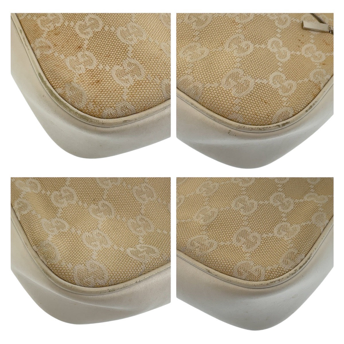 13195
GUCCI グッチ バンブー ホワイト ベージュ シルバー金具 GGキャンバス / レザー 001 3870 ショルダーバッグ ハンドバッグ アクセサリーポーチ  レディース