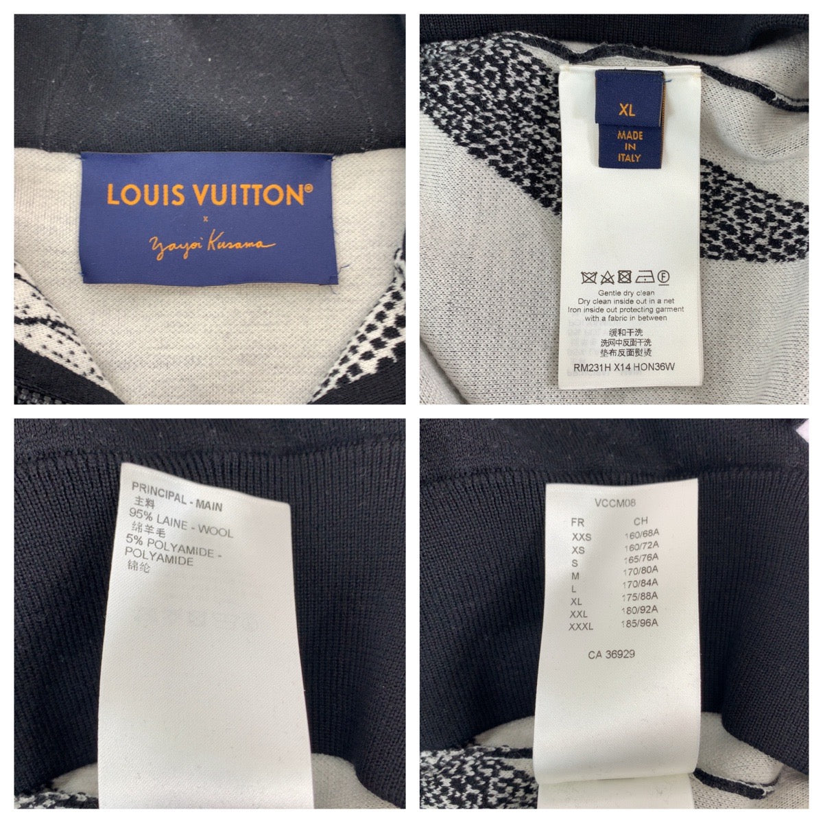 11837
LOUIS VUITTON ルイヴィトン 草間彌生 サイケデリックフラワー サイズXL ブラック 黒 ホワイト ウール CA36929 ニットパーカー フーディー  メンズ
