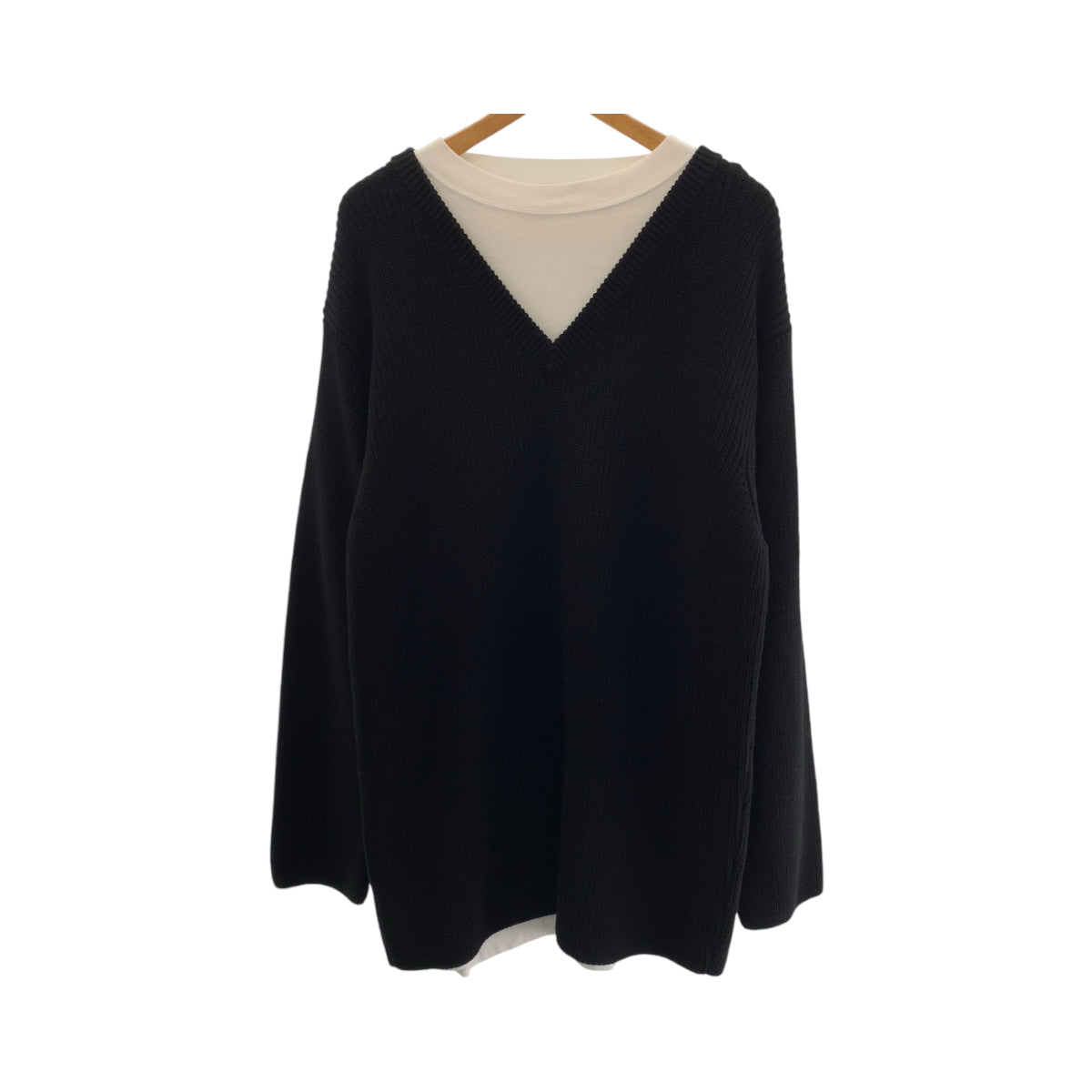 13198
BALENCIAGA バレンシアガ ロゴ サイズL ブラック 黒 ホワイト コットン 678555 T3218 レイヤードニット セーター ドッキングデザイン  メンズ