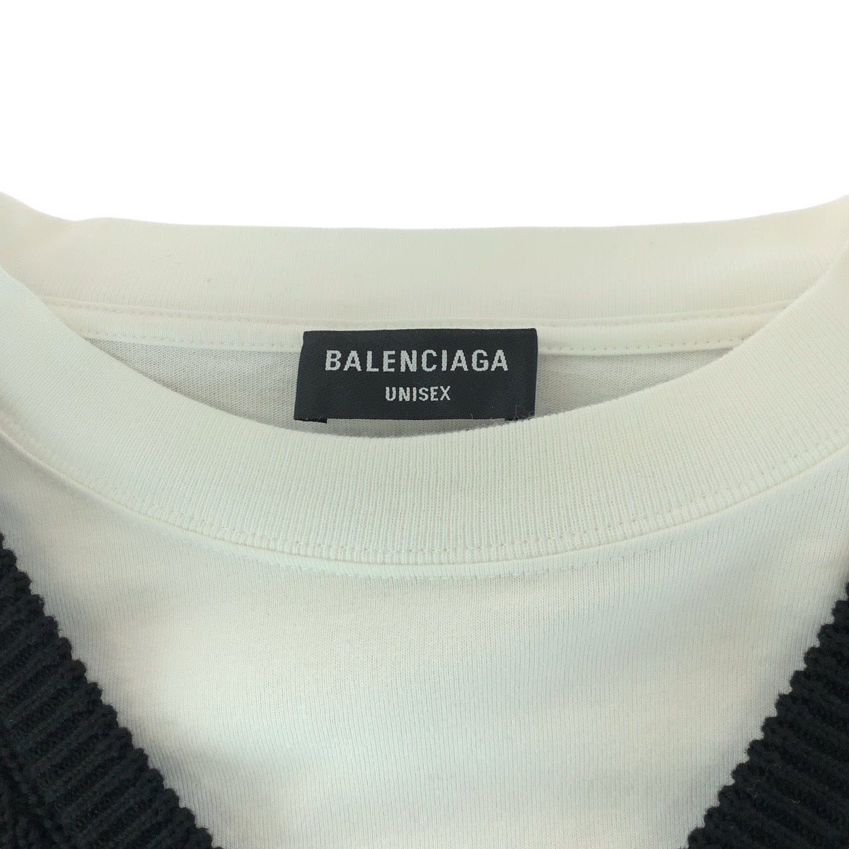 13198
BALENCIAGA バレンシアガ ロゴ サイズL ブラック 黒 ホワイト コットン 678555 T3218 レイヤードニット セーター ドッキングデザイン  メンズ