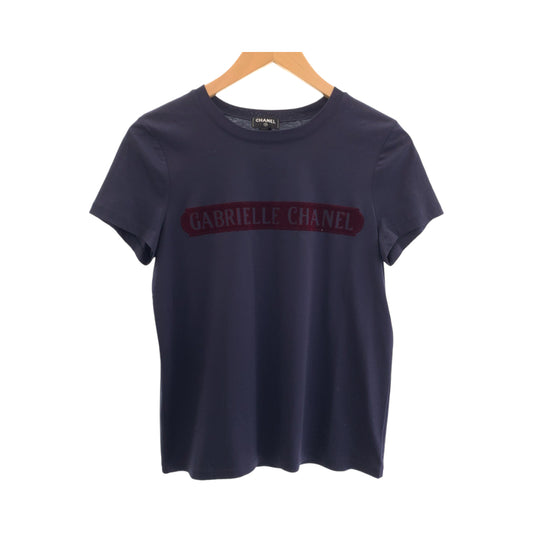 13199
 CHANEL Gabriel Logo Size 34 Navy Red Cotton P57359K07506 Short Sleeve T-Shirt Crew Neck Cut and Sewn Women's